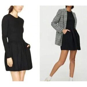 Aritzia Wilfred Dress Womens 8 Black Talula Long Sleeve Ponte Knit Pleated